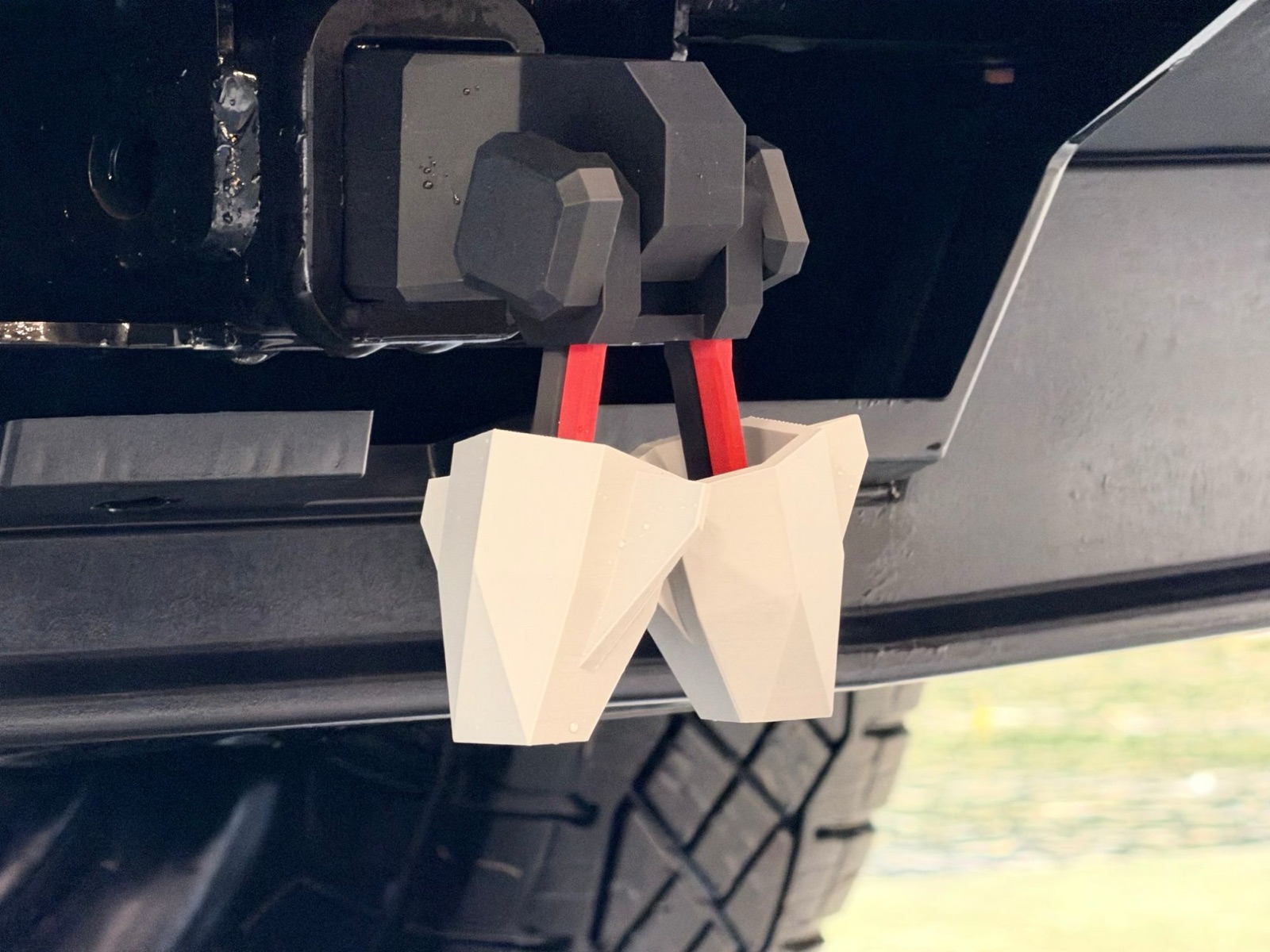Cyber Nuts installed on a Cybertruck rear hitch